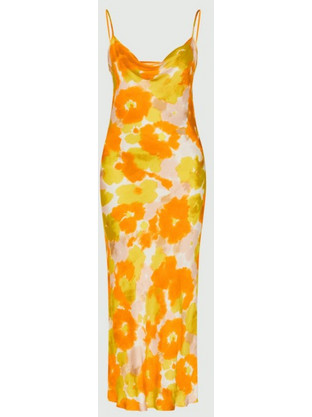 Emme Marella Midi Καλοκαιρινό Φόρεμα για Γάμο / Βάπτιση Floral Ντραπέ Μεταξωτό Κίτρινο 24132212022-002