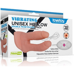Lovetoy Unisex Hollow Harness Strap On με Διπλό Dildo & Δόνηση Flesh