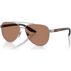 Prada PSA52S 5AV20D Ανδρικά Γυαλιά Ηλίου Aviator Μεταλλικά Ασημί Μαύρο με Καφέ Φακό