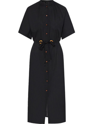 Funky Buddha Midi Καλοκαιρινό Καθημερινό Φόρεμα Σεμιζιέ Μεταξωτό Μαύρο FBL013-100-13