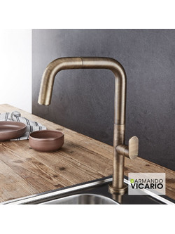 Armando Vicario Eva 400746-221 Μπαταρία Κουζίνας Πάγκου Διπλής Παροχής Ανάμεικτη με Ντουζ Μπρονζέ