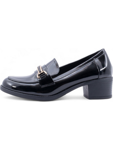 Love4shoes Γόβες Λουστρίνι με Χοντρό Χαμηλό Τακούνι Μαύρες LL-1568