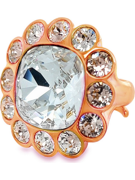 Rebecca Γυναικείο Δαχτυλίδι Ροζ Χρυσό με Swarovski BPBAOE04