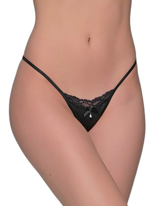 Milena By Paris Γυναικείο Sexy String με Δαντέλα Μαύρο 6858