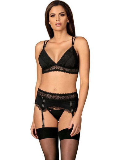 Obsessive Lolitte Σετ Sexy Εσώρουχα See Through με Δαντέλα & Ζαρτιέρες Μαύρα OB20308