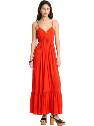 Funky Buddha Maxi Καλοκαιρινό Βραδινό Φόρεμα Μεταξωτό Πορτοκαλί FBL013-102-13