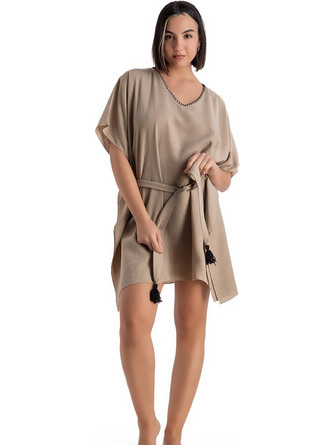 Rachel Γυναικείο Καφτάνι Παραλίας Κοντό Μπεζ 13703-641
