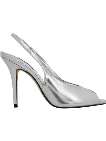 Nine West PRETTA3 Γόβες Slingback Δερμάτινες με Τακούνι Στιλέτο Ασημί 40-040