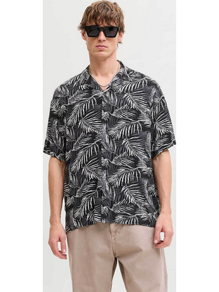 Jack & Jones Ανδρικό Πουκάμισο Βαμβακερό Κοντομάνικο Κανονική Γραμμή Μαύρο 12288854