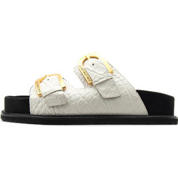 Komis & Komis Δερμάτινα Γυναικεία Σανδάλια Λευκά E603-CROCO-OW-L
