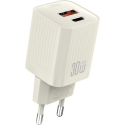 XO L149 Φορτιστής χωρίς Καλώδιο με Θύρα USB-A & Θύρα USB-C 30W Power Delivery Beige