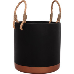 HomeMarkt Tryll Γλάστρα Στρογγυλή Fiber Cement Μαύρη Καφέ 31x31cm HM4690M