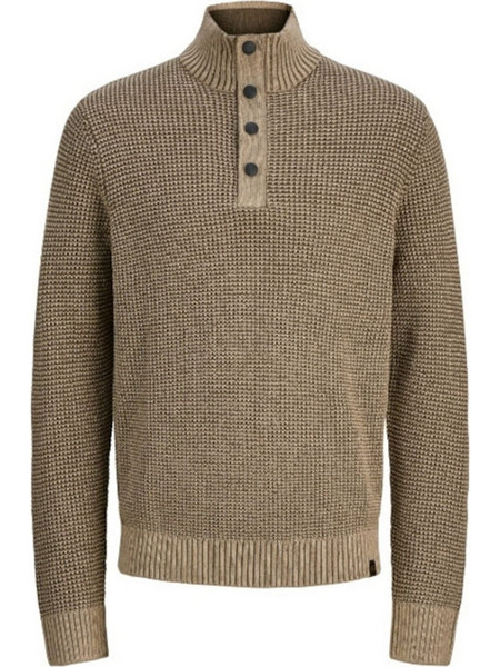 Jack & Jones Ανδρική Πλεκτή Μπλούζα με Κουμπιά Καφέ 12278965