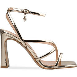 Envie Shoes Γυναικεία Πέδιλα Λουστρίνι Χρυσά με Λεπτό Ψηλό Τακούνι M03-21884-59
