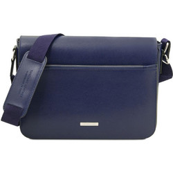 Tuscany Leather Saffiano Δερμάτινη Ανδρική Τσάντα Ώμου / Χιαστί Navy Μπλε TL142549