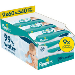 Pampers Μωρομάντηλα με Νερό Χωρίς Οινόπνευμα Άρωμα & Parabens 9x60τμχ