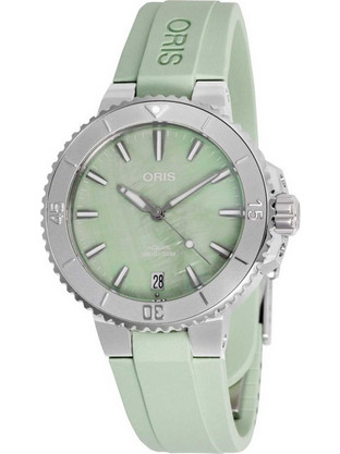 Oris Aquis Γυναικείο Ρολόι Αυτόματο με Πράσινο Καουτσούκ Λουράκι 0173377704157-071867FC