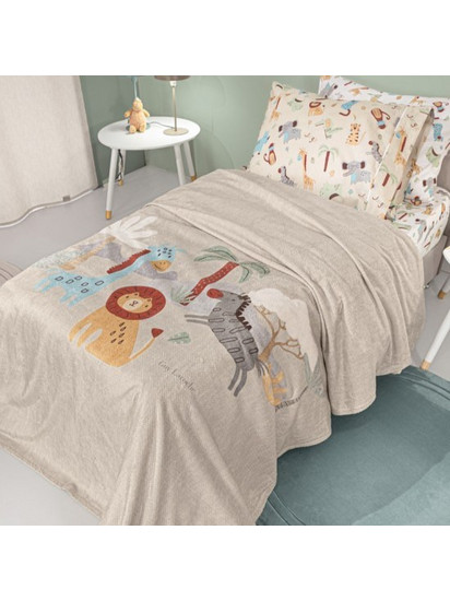 Guy Laroche Jungle Παιδική Κουβέρτα Fleece Ζωάκια 160x220 Μπεζ