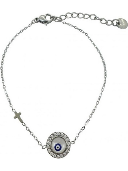 RO Accessories Γυναικείο Βραχιόλι Αλυσίδα με Ματάκι Ασημί BR208
