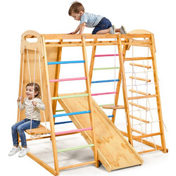 Vevor Ξύλινο Παιδικό Γυμναστήριο Montessori με Τσουλήθρα Σχοινί Σκάλα Δίχτυ Αναρρίχησης