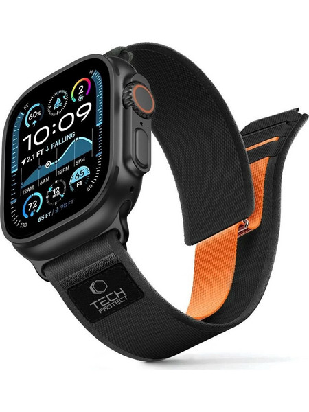 Tech-Protect Nylon Elite Λουράκι Υφασμάτινο Black / Orange (Apple Watch 44 / 45 / 46 / 49mm)