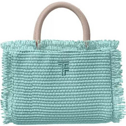Feel & Touch Tropical Ψάθινη Τσάντα Θαλάσσης Χειρός Τιρκουάζ 19x20cm