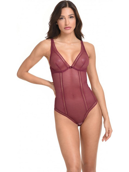 Miss Rosy Sexy Κορμάκι Brazil Διχτυωτό Μπορντό 7903