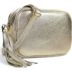 Passaggio Leather Γυναικείο Τσαντάκι Χιαστί Δερμάτινο Χρυσό με Στενό Λουρί 5655-KR-111