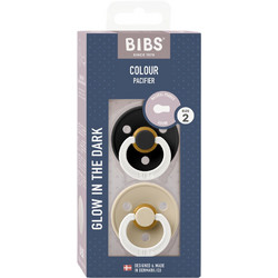 BIBS Colour Glow Πιπίλες Καουτσούκ Νυκτός 6-18m Black Vanilla 2τμχ