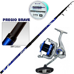 Pregio Brave + Madai 9000 Σετ Καλάμι Ψαρέματος για Surf Casting Carbon Τηλεσκοπικό 4.2m με Μηχανισμό 100-200gr