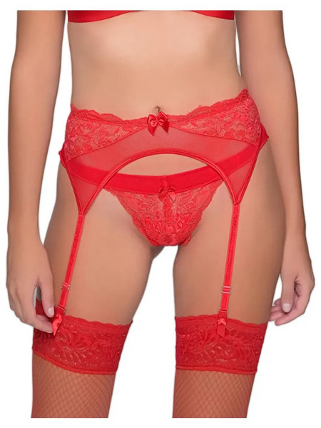 Milena By Paris Ζαρτιέρες με Δαντέλα See Through Κόκκινες 5408