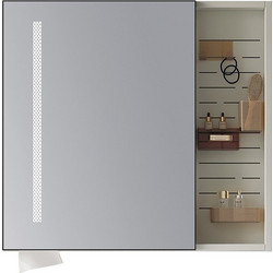 Karag Nesse 80 Ορθογώνιος Καθρέπτης Μπάνιου Led με Ντουλάπι & Ράφι Ξύλινος Δρυς NESM80P