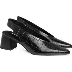 Corina Γόβες Slingback Δερμάτινες με Χοντρό Χαμηλό Τακούνι Μαύρες M6670