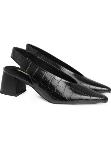 Corina Γόβες Slingback Δερμάτινες με Χοντρό Χαμηλό Τακούνι Μαύρες M6670
