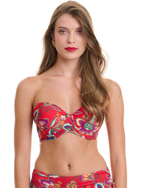Club Neuf Bikini Top Strapless Floral Κόκκινο CNM609134