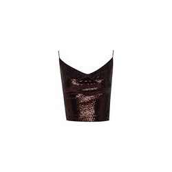 Sugarfree Γυναικείο Χειμερινό Crop Ντραπέ Top με Παγιέτες Σοκολατί 25838168