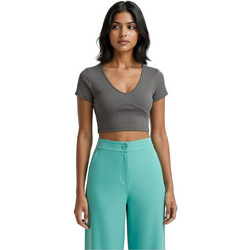 Helmi Γυναικείο Καλοκαιρινό Crop Top Ριπ Ανθρακί 57-03-009