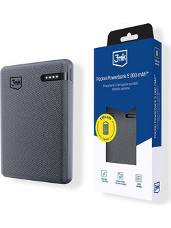 3mk Pocket Power Bank 5000mAh 12W με Ενσωματωμένο Καλώδιο USB-C Grey