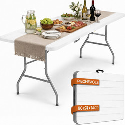 Bakaji Ορθογώνιο Τραπέζι Catering Polypropylene Πτυσσόμενο Λευκό 180x74x70cm 02002487