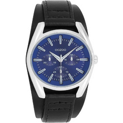 Oozoo Timepieces Ανδρικό Ρολόι Χρονογράφος με Μαύρο Δερμάτινο Λουράκι C11703