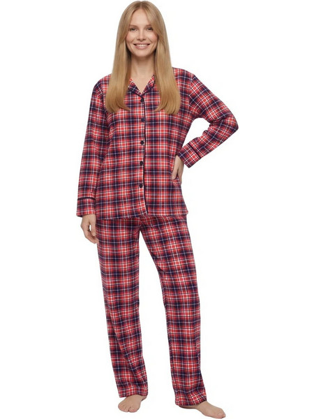 PNN Nightwear Σετ Γυναικείες Πιτζάμες Χειμωνιάτικες Βαμβακερές Κόκκινες Navy Μπλε 1271-0607