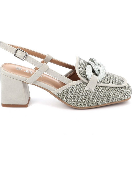 B-Nice Γόβες Slingback με Χοντρό Χαμηλό Τακούνι Γκρι 1511-1