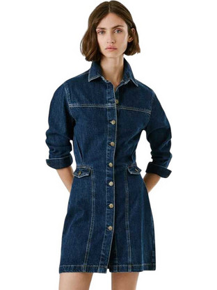 Pepe Jeans Gemma Mini Καθημερινό Φόρεμα Σεμιζιέ Τζιν Navy Μπλε PL9537685-000