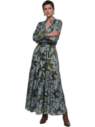 Helmi Maxi Βραδινό Φόρεμα Floral Χακί 58-05-004