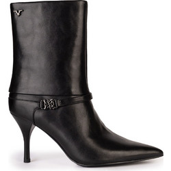 Versace 19V69 Γυναικεία Μποτάκια Αστραγάλου Δερμάτινα Μαύρα με Λεπτό Χαμηλό Τακούνι AM5C862-7