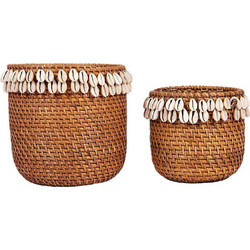 Supergreens Σετ Κασπώ Καλάθια Δαπέδου Rattan Καφέ 18.5x16.5cm 2τμχ 0730-8
