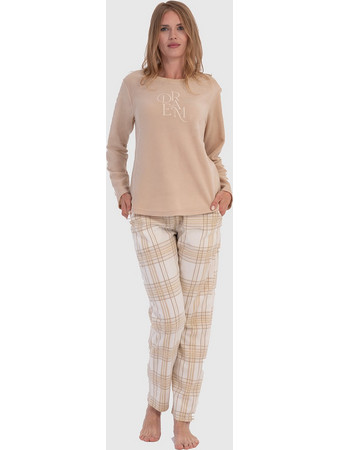 Vienetta Secret Σετ Γυναικείες Πιτζάμες Χειμωνιάτικες Fleece Μπεζ 161943