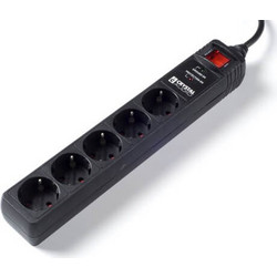 Πολύπριζο Ασφαλείας Crystal Audio CP5-1300-70 - 5 x Schuko - με διακόπτη ON/OFF - Black CP5-1300-70