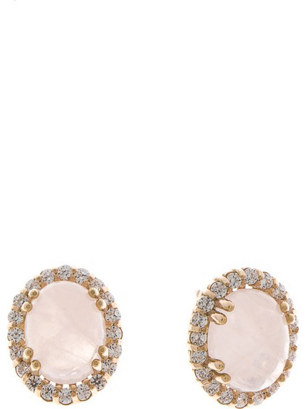 Γυναικεία Σκουλαρίκια Ροζέτες με Rose Quartz από Ροζ Χρυσό Κ14 (088181)