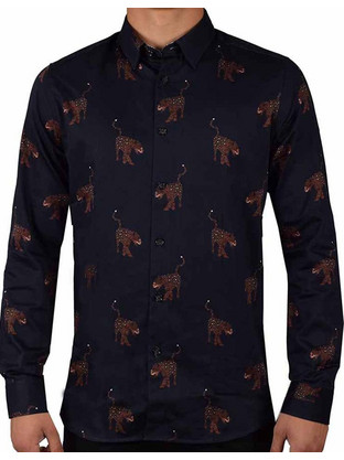 Ted Baker Pantha Ανδρικό Πουκάμισο Βαμβακερό Μακρυμάνικο Slim Fit Navy Μπλε